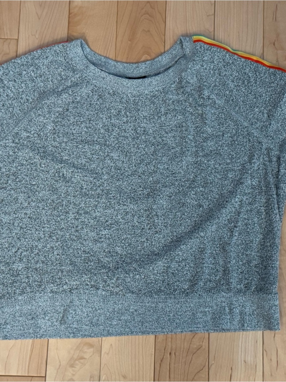 Free Press Grey Women's Pullover Top with Rainbow Shoulder Trim